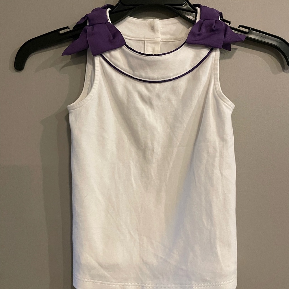 Janie and Jack White Girls Tank Top with purple bows. Size 4
